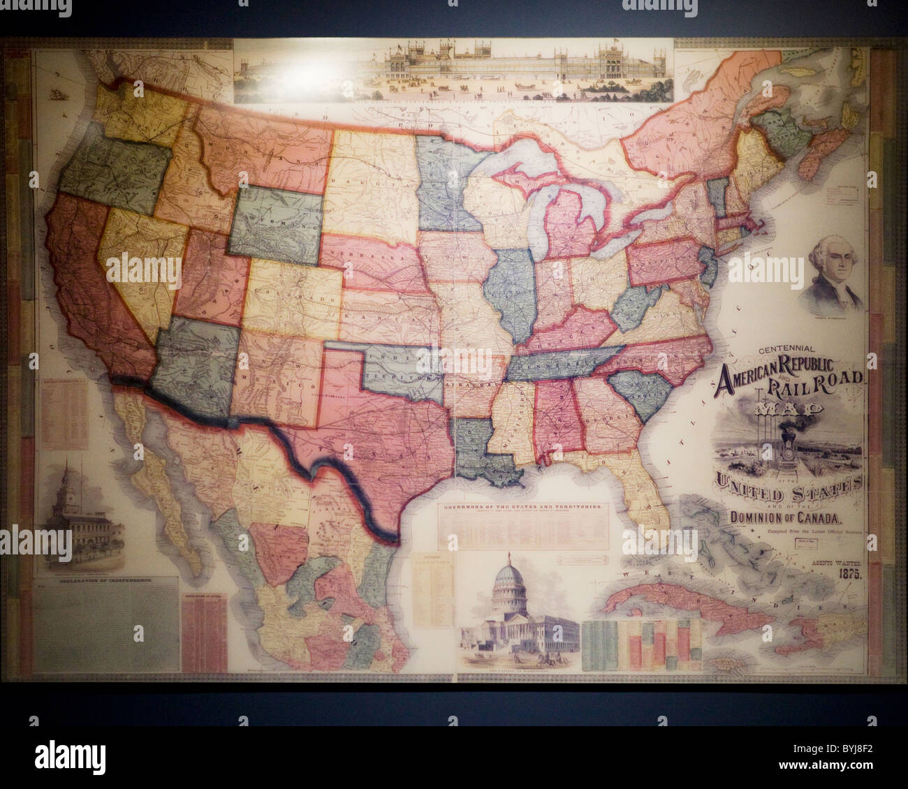 American Republic und Eisenbahn-Karte der USA Stockfoto