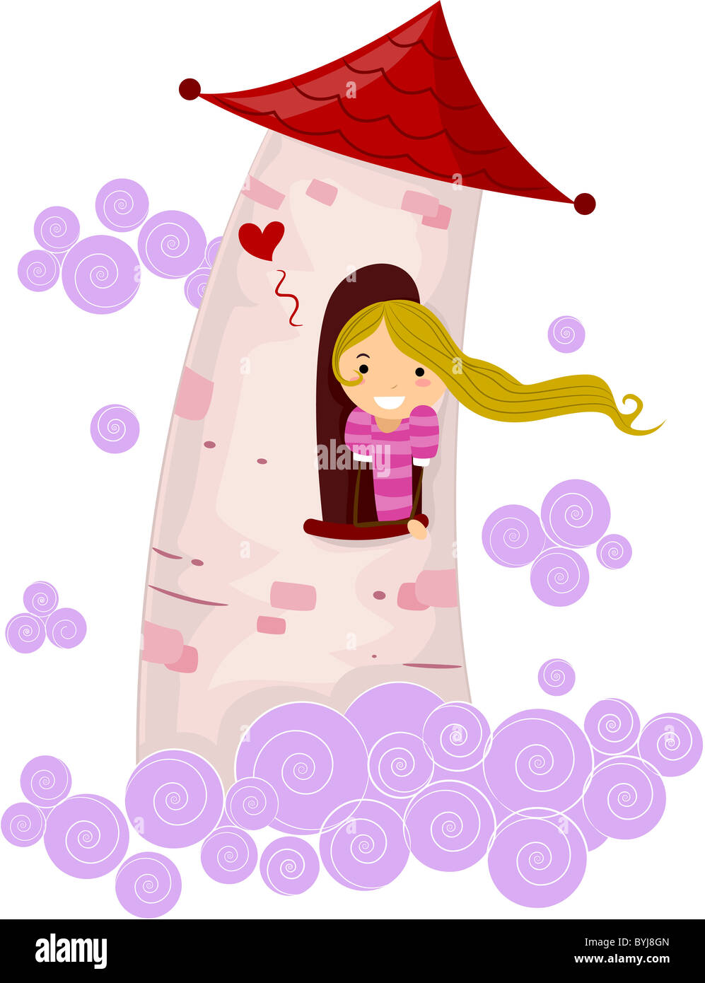 Abbildung von einem Stick Figur Princess stecken in einem Turm Stockfoto