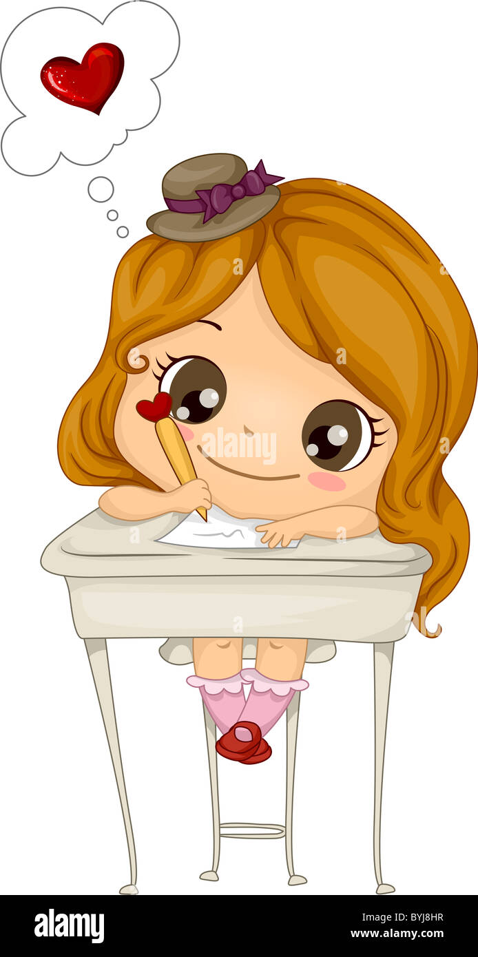 Abbildung eines Mädchens einen Liebesbrief schreiben Stockfoto