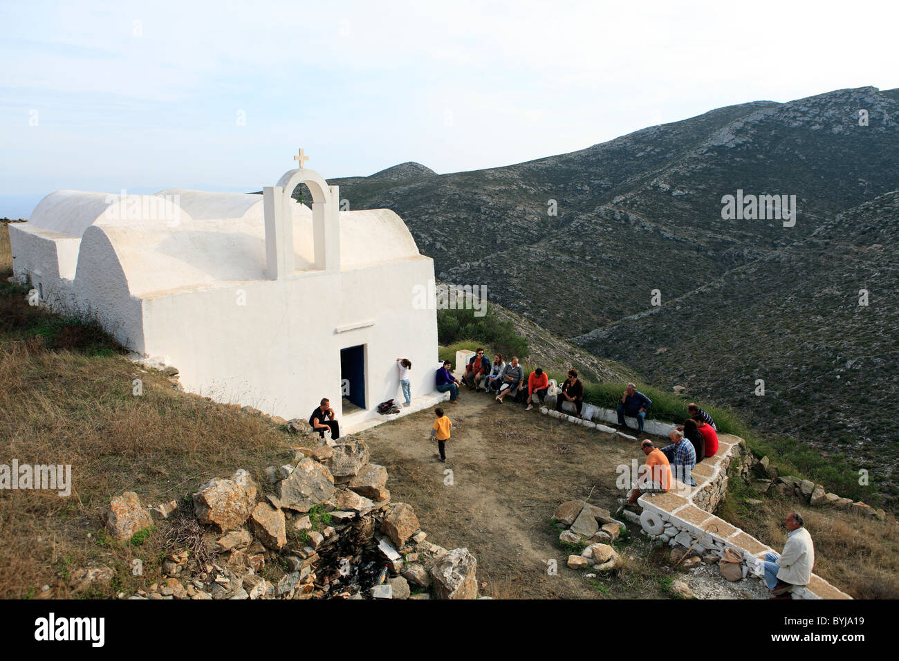 Griechenland-Kykladen-Sikinos ein religiöses Fest in der Kirche Agios dimitrios Stockfoto