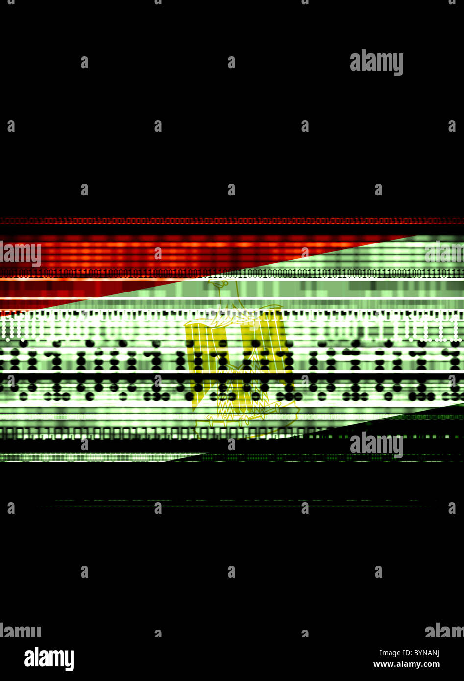 Die ägyptische Flagge gemischt mit Datenströmen vertreten, Internet, nationale Sicherheit, Terrorismus und Unruhen Stockfoto