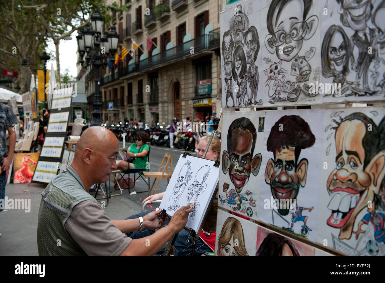 Streetart-Künstler La Rambla Barcelona Spanien Stockfoto