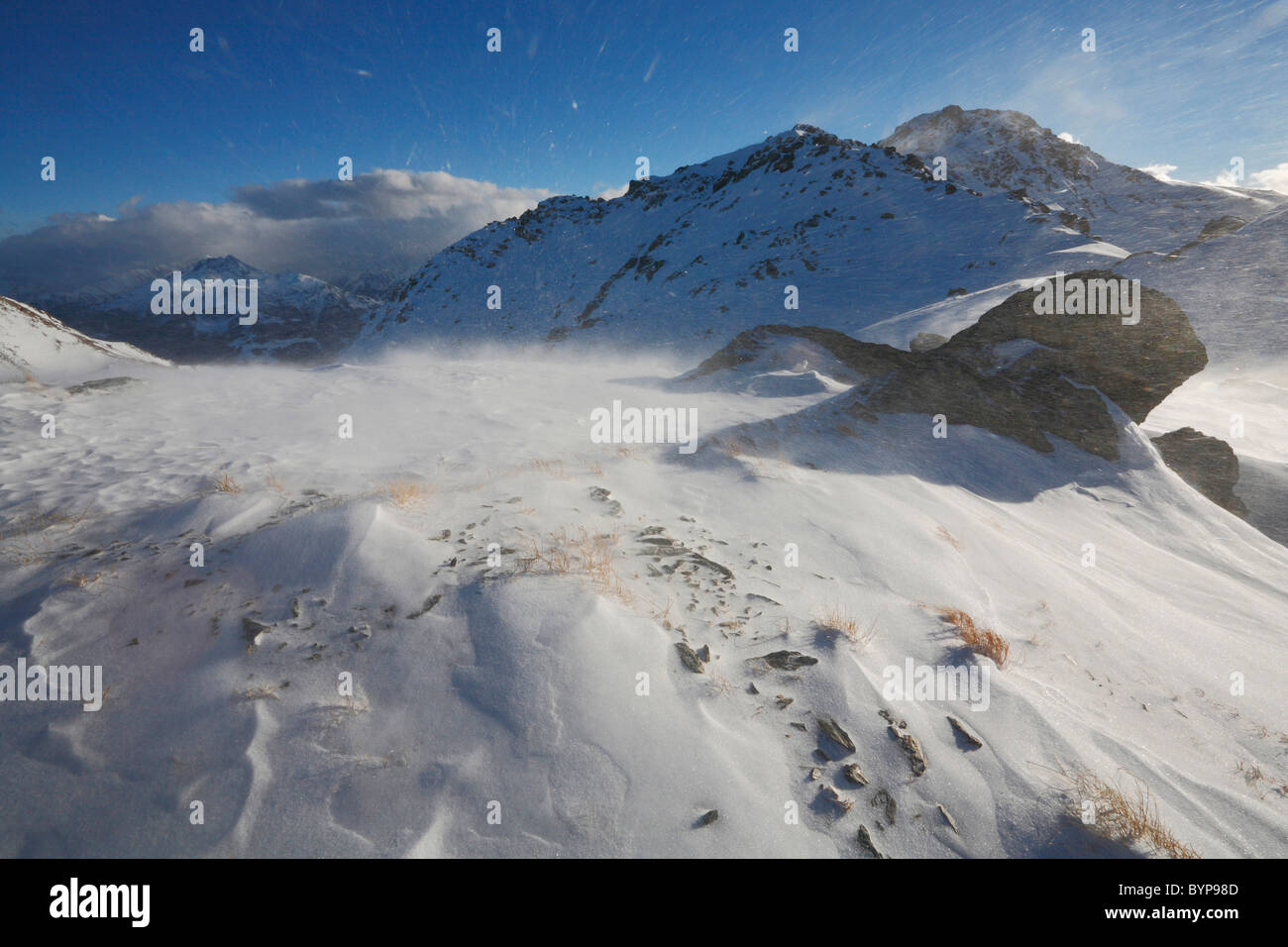 Blizzard auf der Spitze des Berges, Hochzillertal, Kaltenbach, Austria, Europe Stockfoto