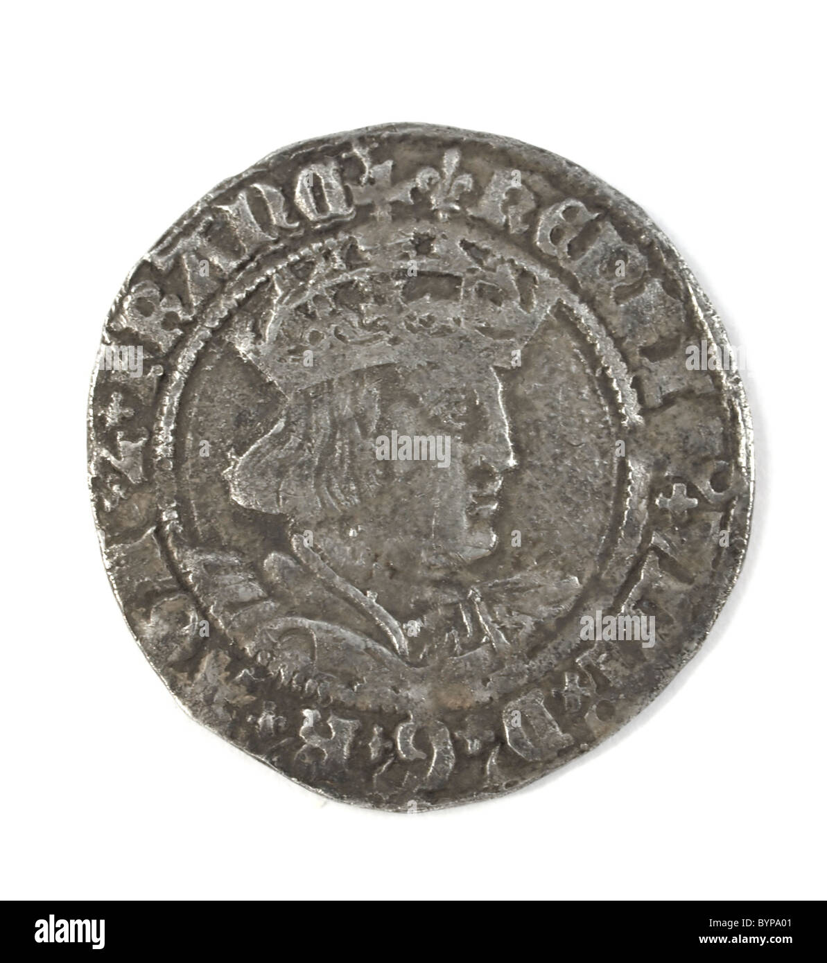 Gehämmertes Silber Groschen von Heinrich VIII. 1526-1544 Stockfoto