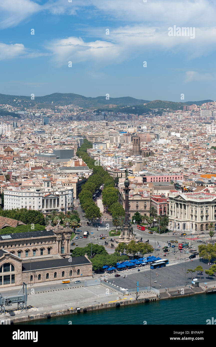 Erhöhten Blick auf La Rambla Barcelona Spanien Stockfoto