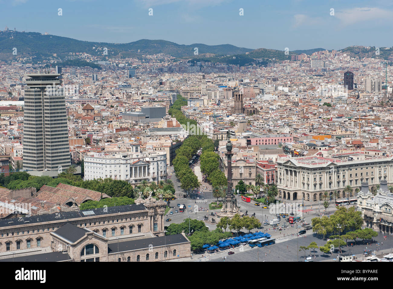 Erhöhten Blick auf La Rambla Barcelona Spanien Stockfoto