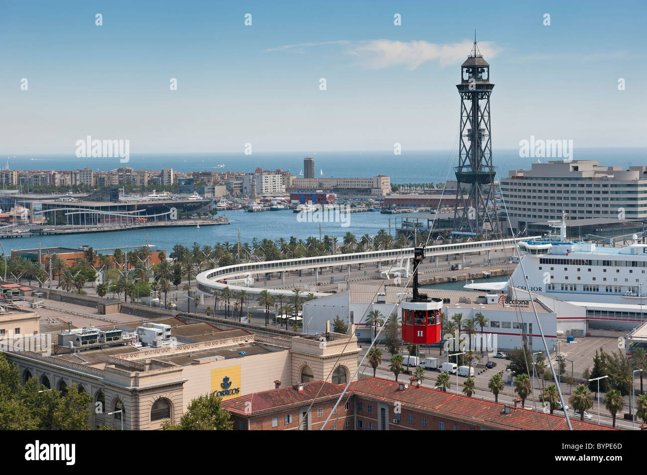 Erhöhten Blick auf den Hafen von Barcelona Stockfoto