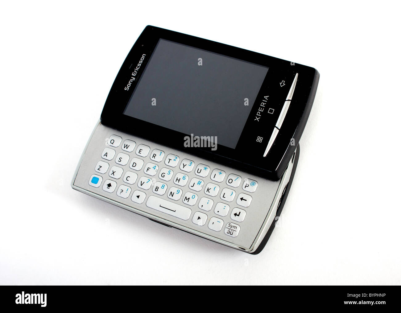 Das neue Sony Ericsson Xperia Mini pro Handy mit voller Slide-out QWERTY- Tastatur; einen leeren Bildschirm angezeigt Stockfotografie - Alamy