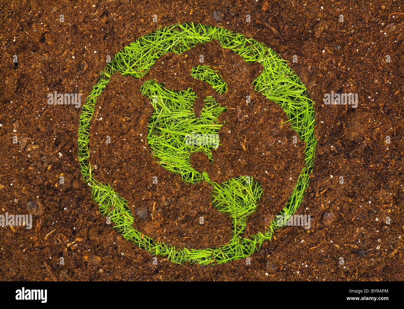 Rasen wächst in der Form der Erde Stockfoto
