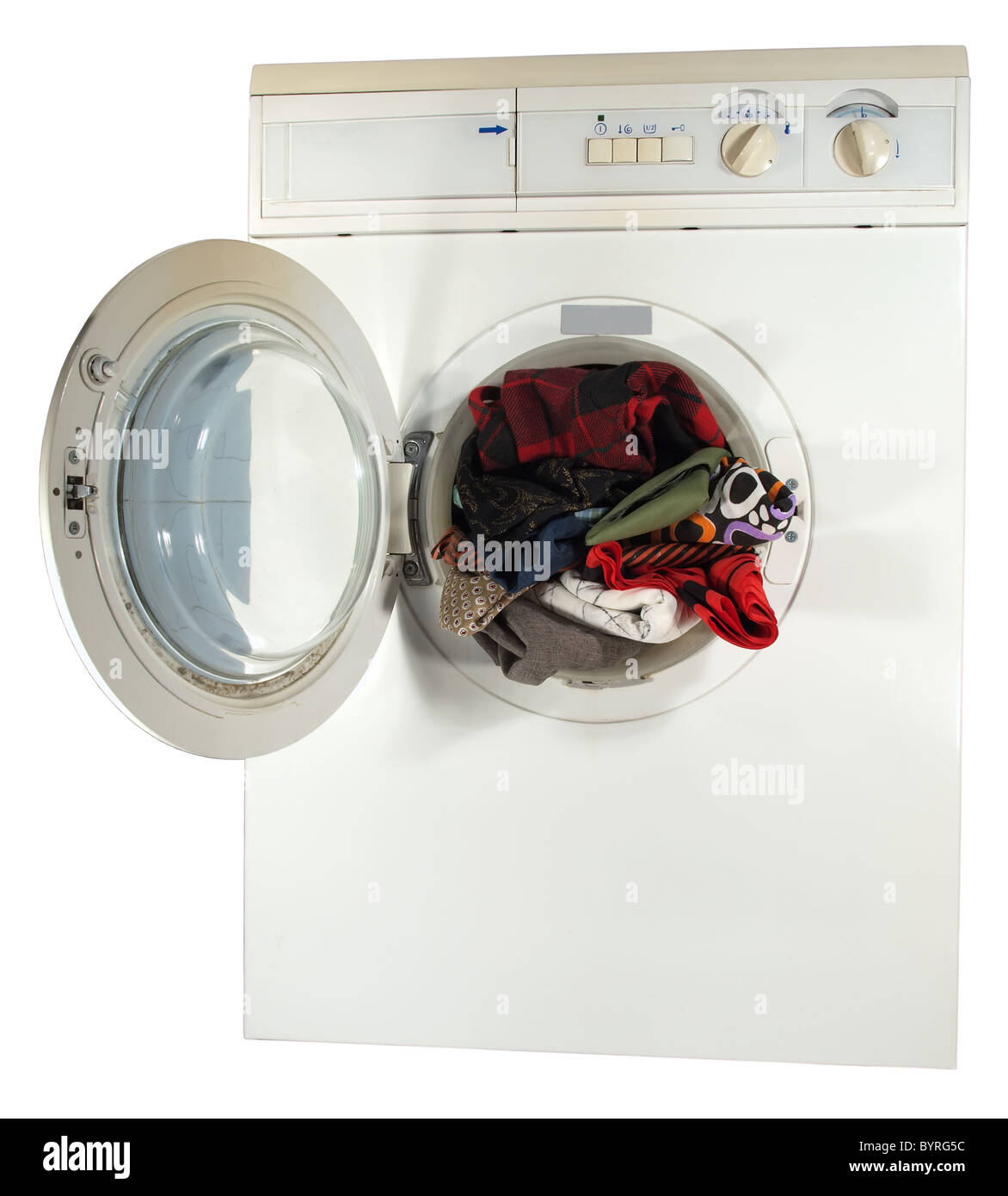 Die Waschmaschine mit der offenen Luke innen Farbe Leinen Stockfotografie -  Alamy