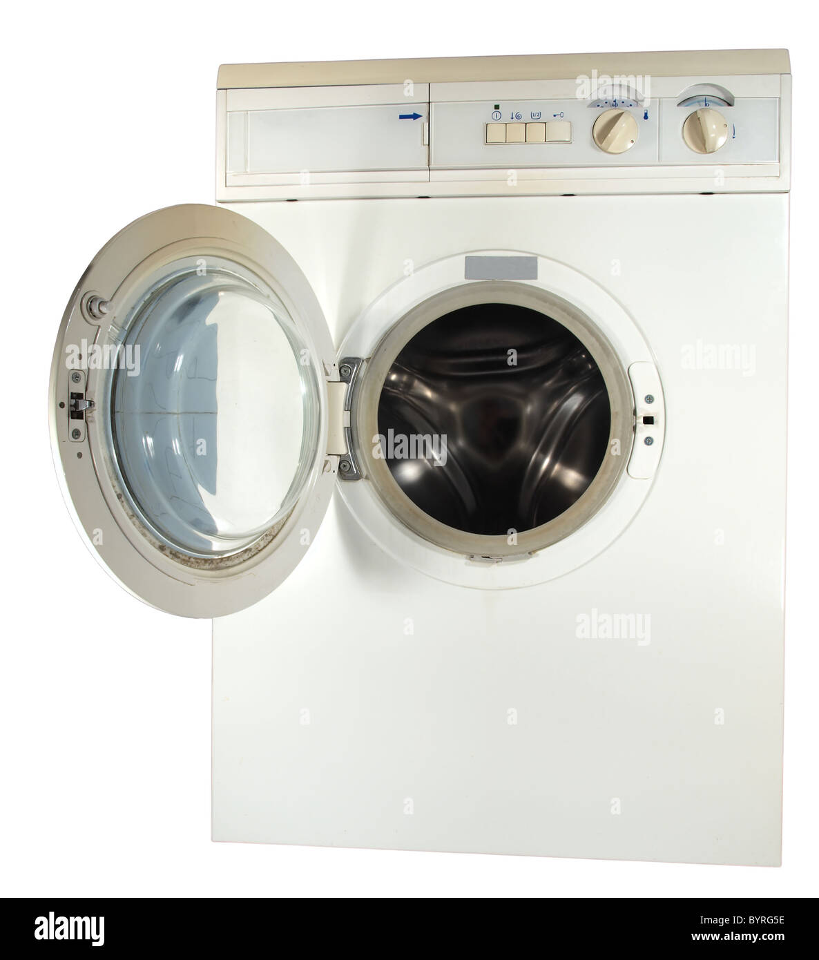 Die Waschmaschine mit der offenen Luke innen Farbe Leinen Stockfotografie -  Alamy