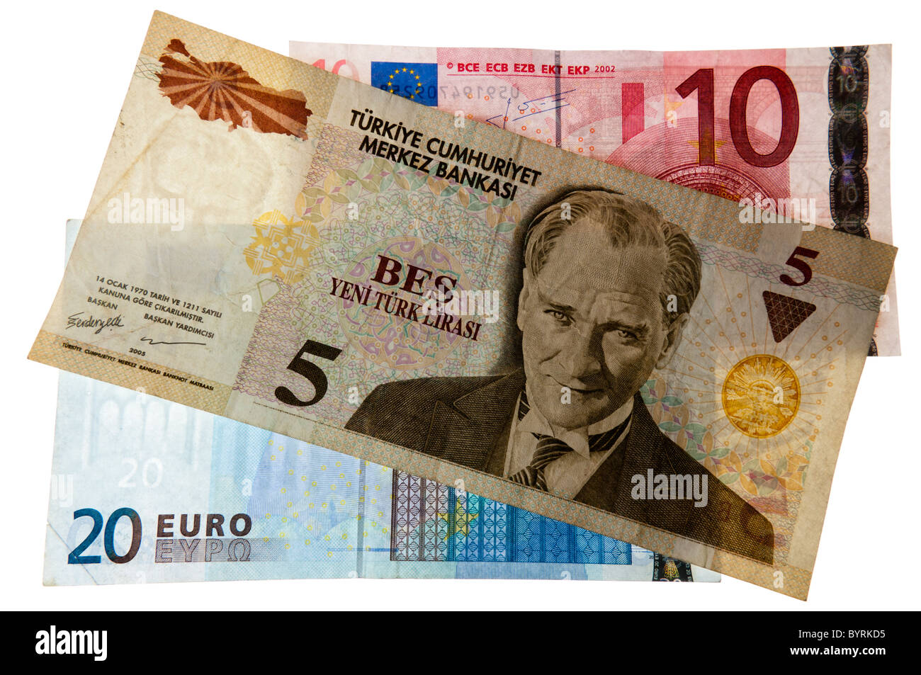 Türkische Lira Euro Stockfoto