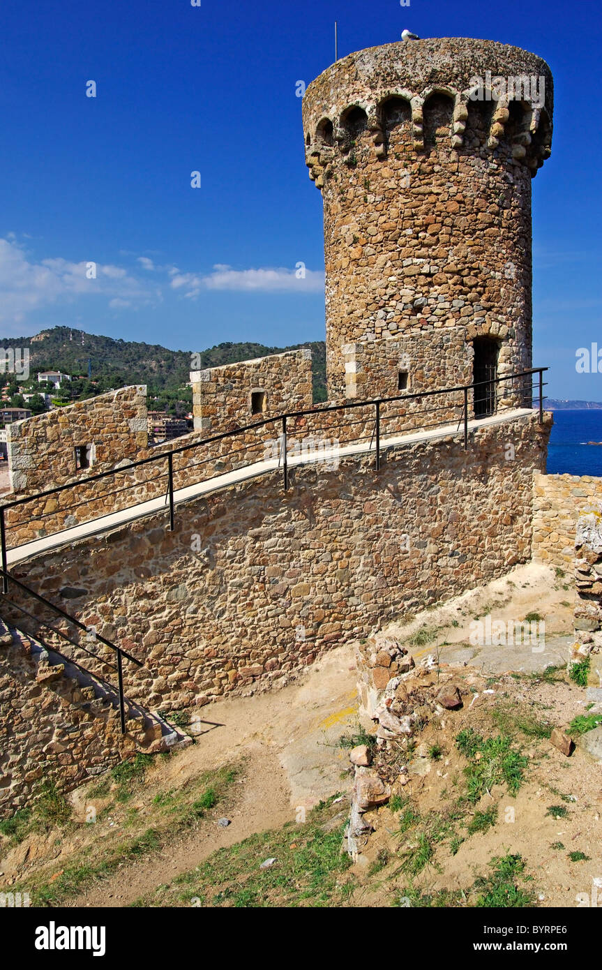 Festungsturm in Tossa de Mar-Costa Brava, Spanien. Stockfoto