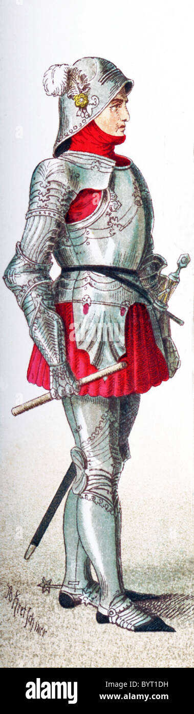 Die Figur, die hier dargestellt ist ein deutscher Ritter zwischen 1450-1500 n. Chr.. Die Abbildung stammt bis 1882. Stockfoto