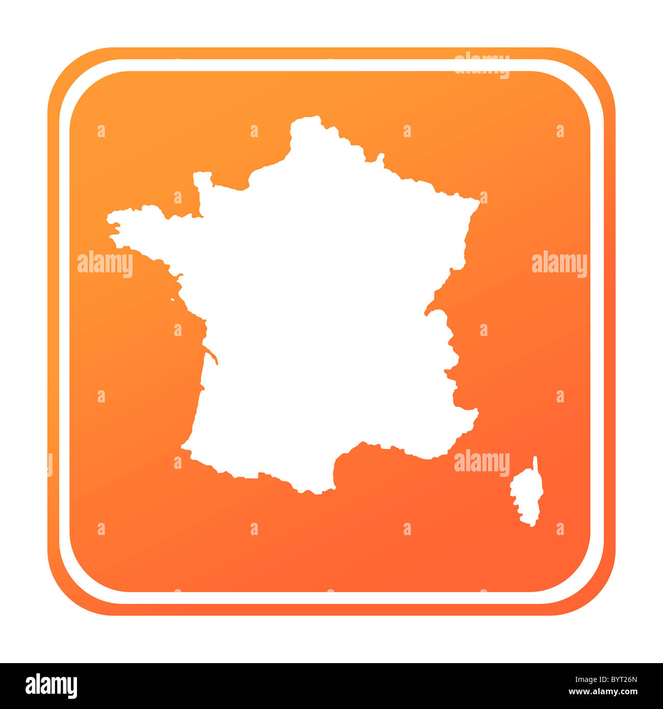 Illustration des Frankreich-Map-Schaltfläche; isoliert auf weißem Hintergrund. Stockfoto