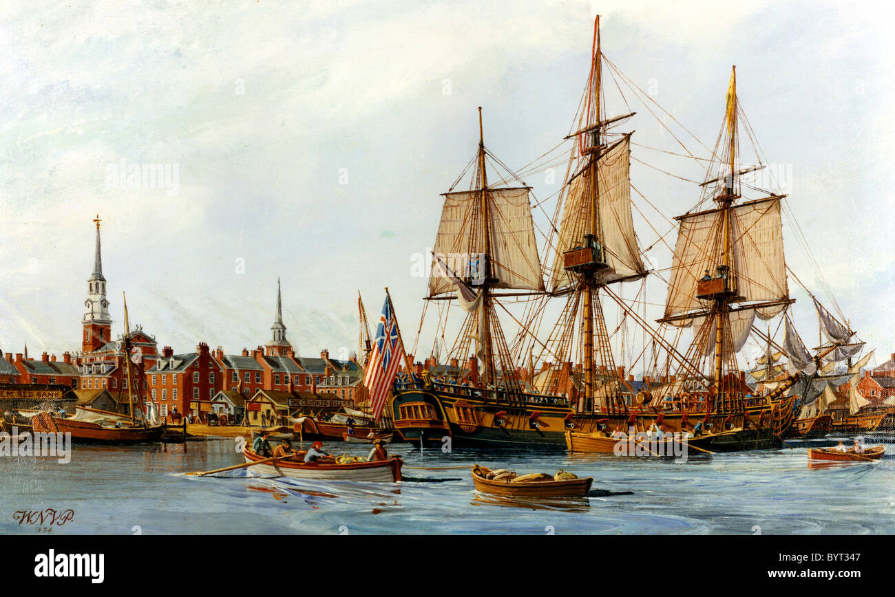 Anhebung der Grand Union Flagge auf Continental Schiff Alfred, 3. Dezember 1775. Stockfoto