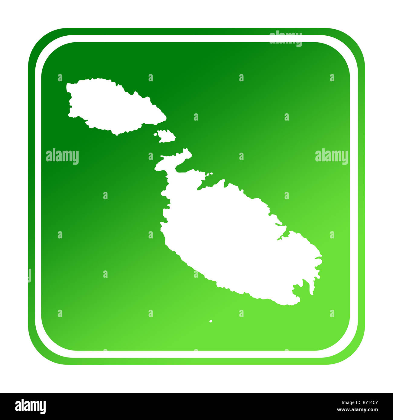 Malta-Map-Schaltfläche Farbverlauf grün; isoliert auf weißem Hintergrund mit Beschneidungspfad. Stockfoto