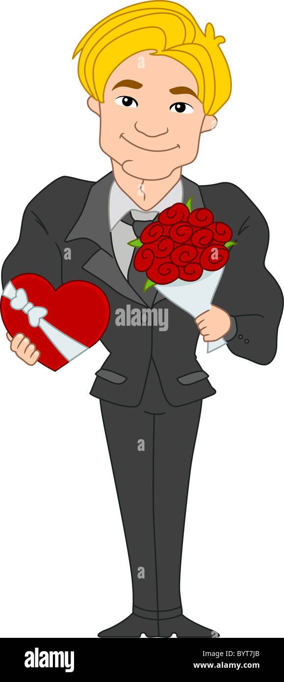 Abbildung eines Pinup Kerl mit Valentine Geschenke Stockfoto