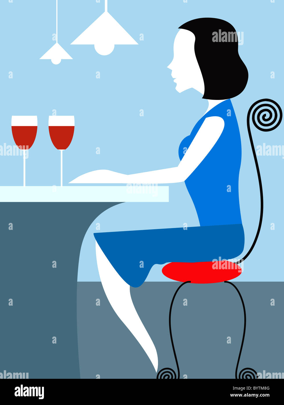 Lady und Wein Stockfoto