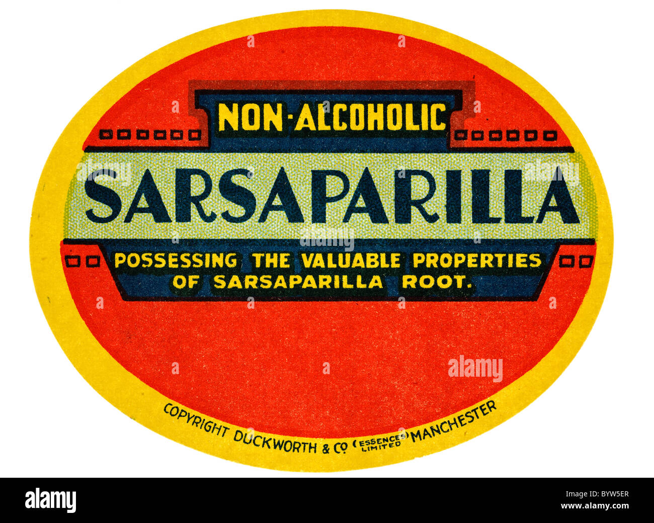 Alte Papier pop-Label für Sarsaparilla von Duckworth und co Essences Ltd in Manchester. EDITORIAL NUR Stockfoto