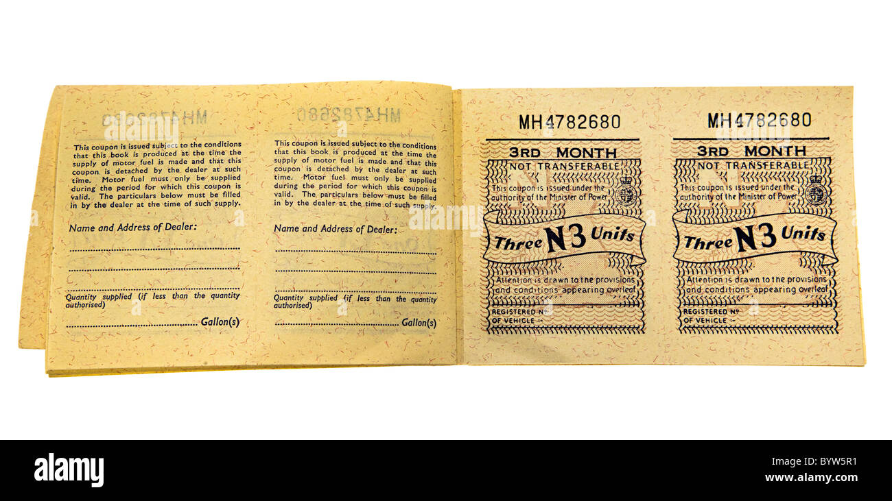 Benzin Gutscheine ausgestellt im Vereinigten Königreich wegen fehlender Ölimporte während der Suez-Konflikt von 1956 Stockfoto