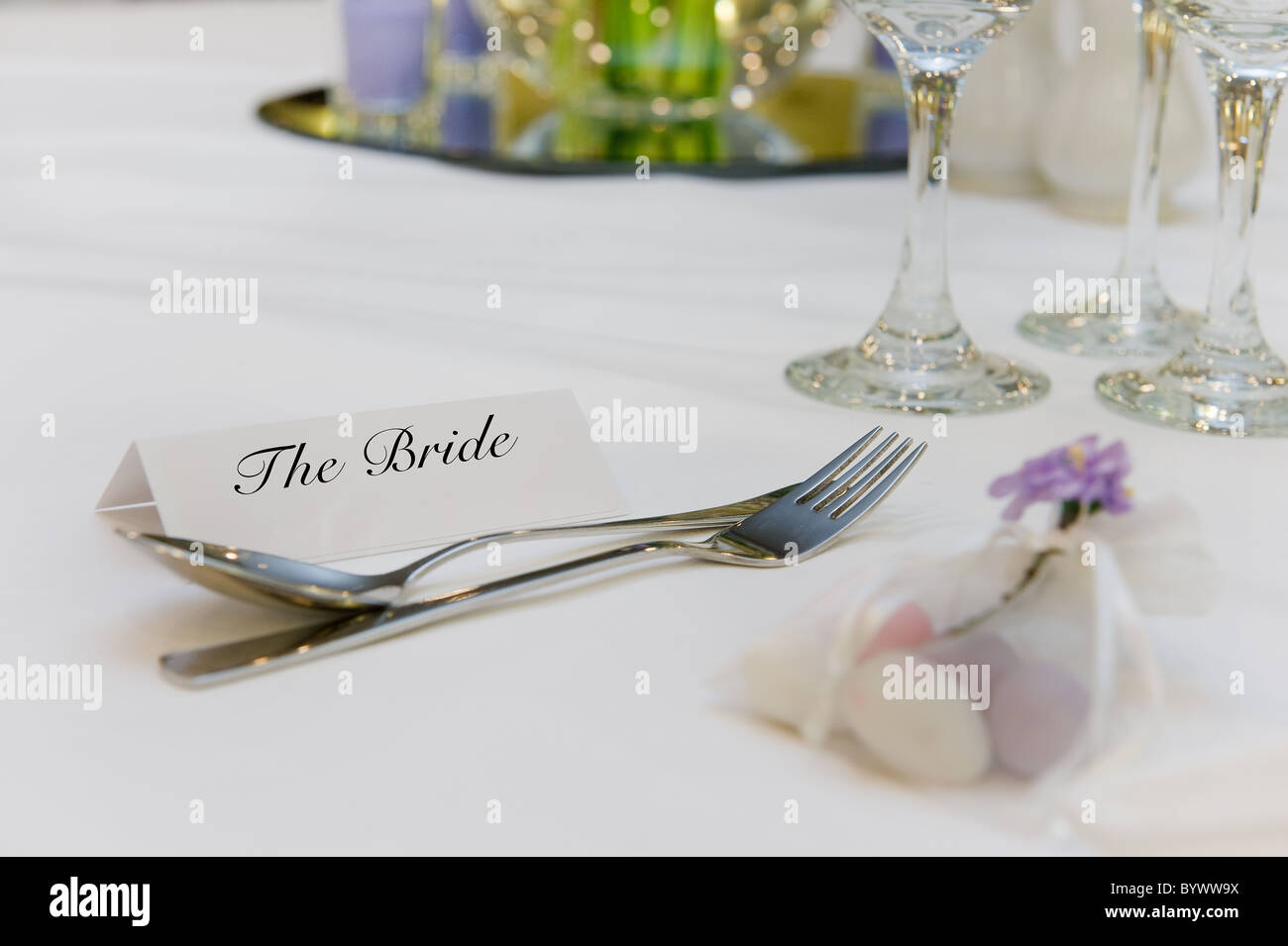 feine Details der Bräute, die Sitzgelegenheiten und Tischdekoration Stockfoto