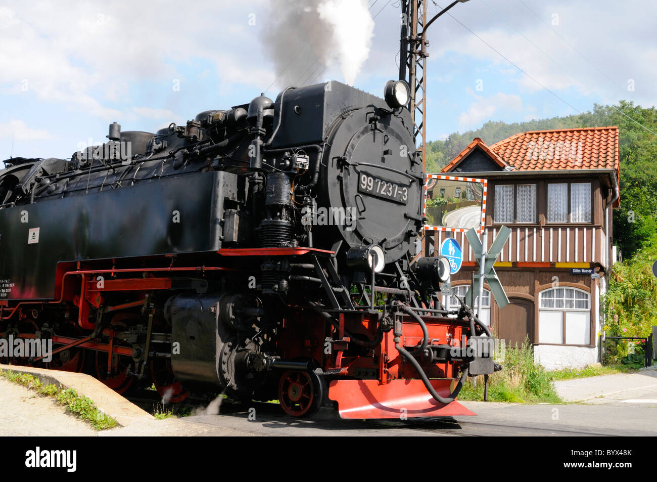Dampflokomotive in Wernigerode, Sachsen-Anhalt, Deutschland. -Dampflokomotive in Wernigerode, Sachsen-Anhalt, Deutschland. Stockfoto