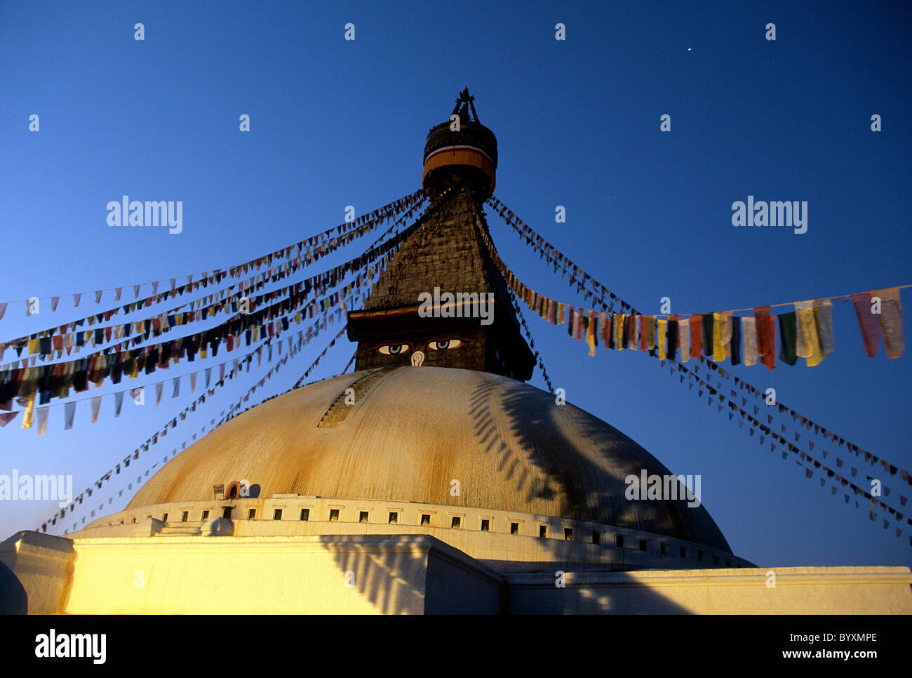 Mandala des tibetischen buddhistischen Boudhanath Stupa am Stadtrand von Kathmandu-Tal-Nepal. Stockfoto