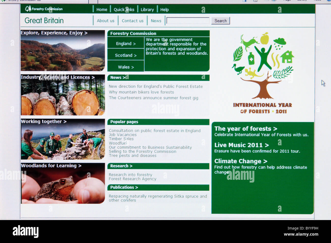 Forstwirtschaft-Kommission-Website mit "Internationalen Jahr der Wälder 2011" logo Stockfoto