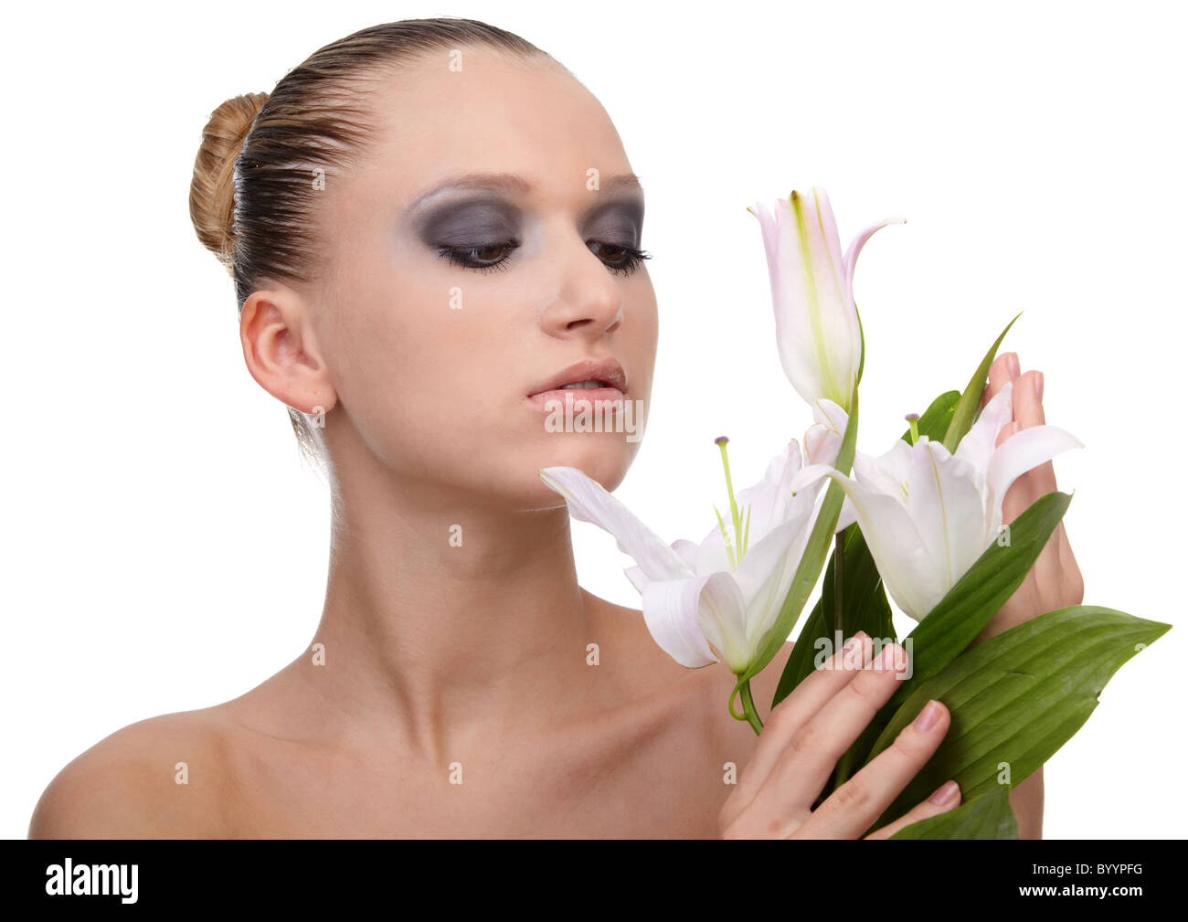 Modell mit Blume Stockfoto