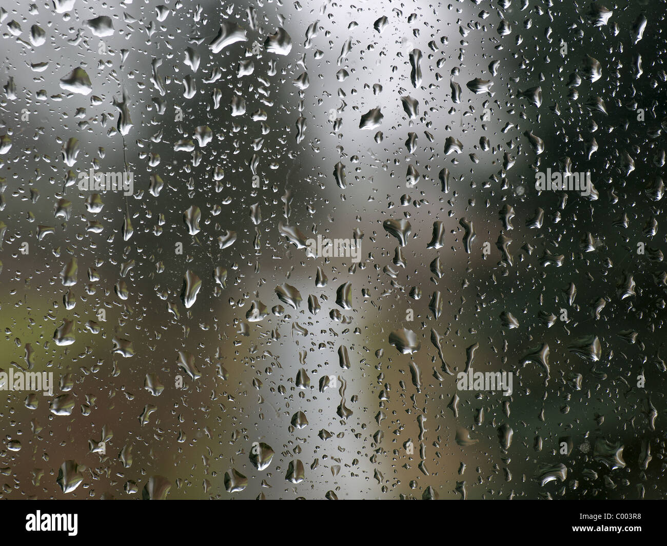Regentropfen auf ein Fenster. Stockfoto