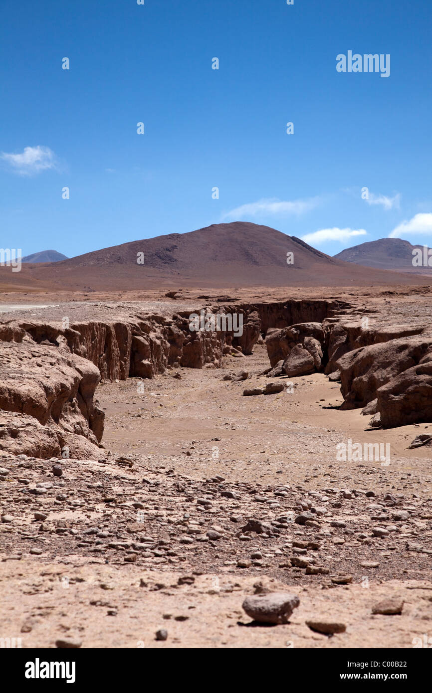 Wüste Landschaftsansicht im Süd-westlichen Bolivien, Südamerika. Stockfoto