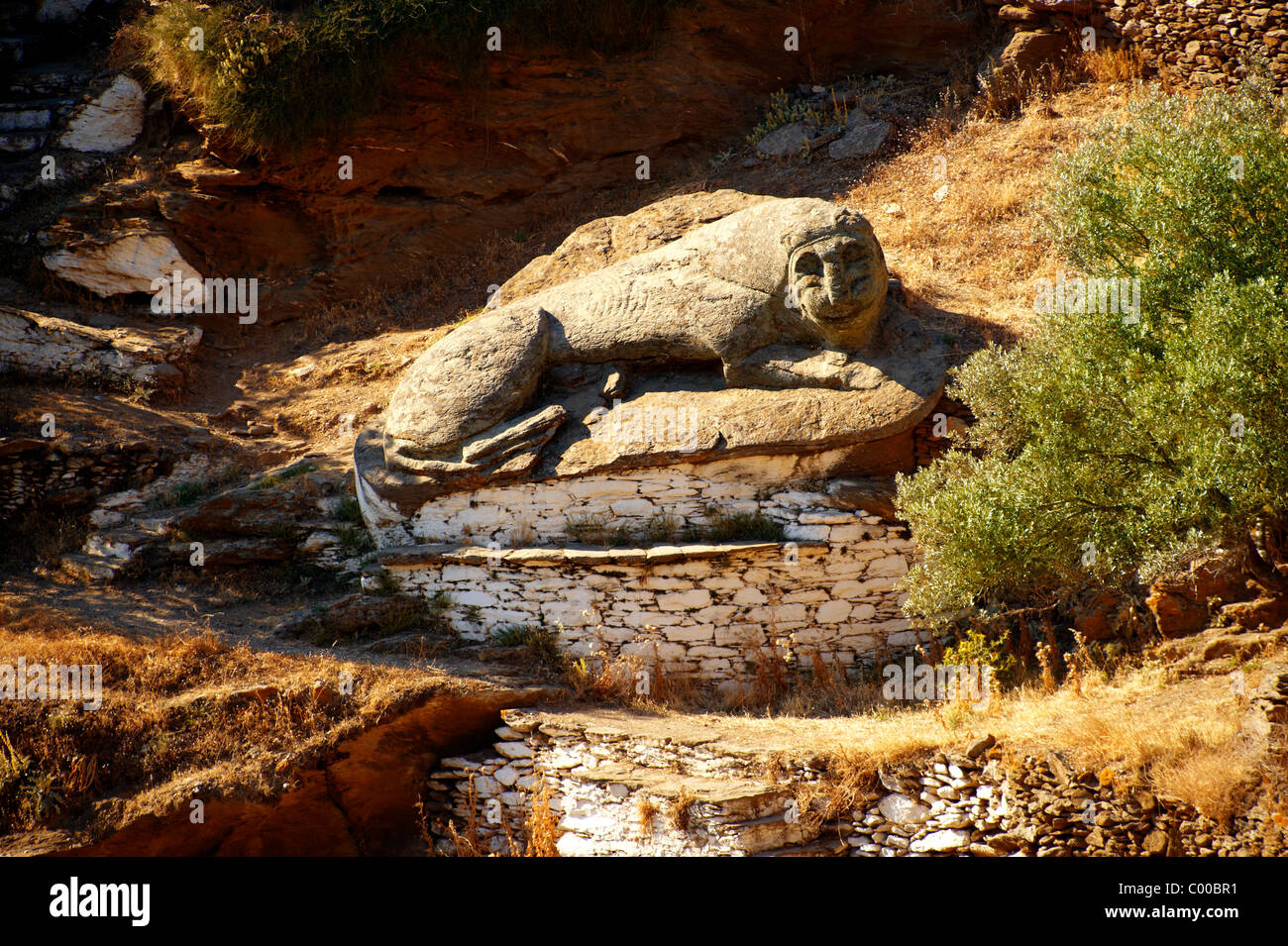 Der alte Löwe von Kea (600 - eines der ältesten Skulpturen in Griechenland), Ioulis, Kea griechischen Kykladen-Inseln Stockfoto