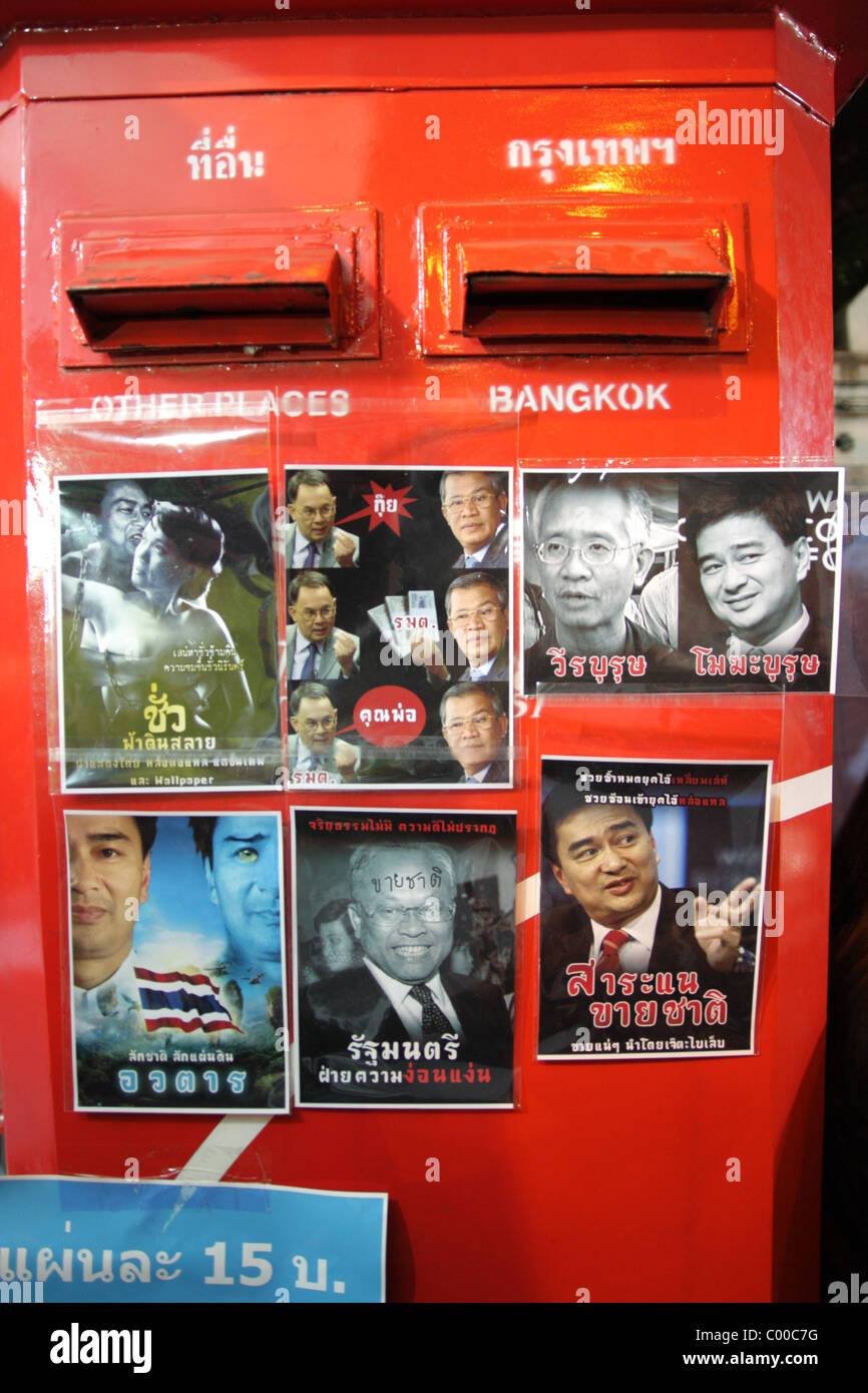 Abhisit Vejjajiva von Thai anti-Regierung (PAD) auf Thai Post Box, Bangkok Stockfoto