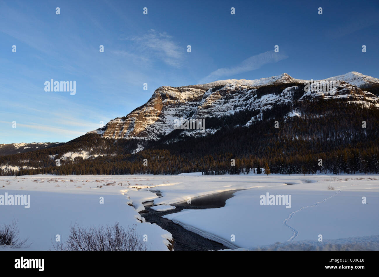 Berge und Bäche in Lamar Valley, Yellowstone-Nationalpark, Wyoming, USA. Stockfoto