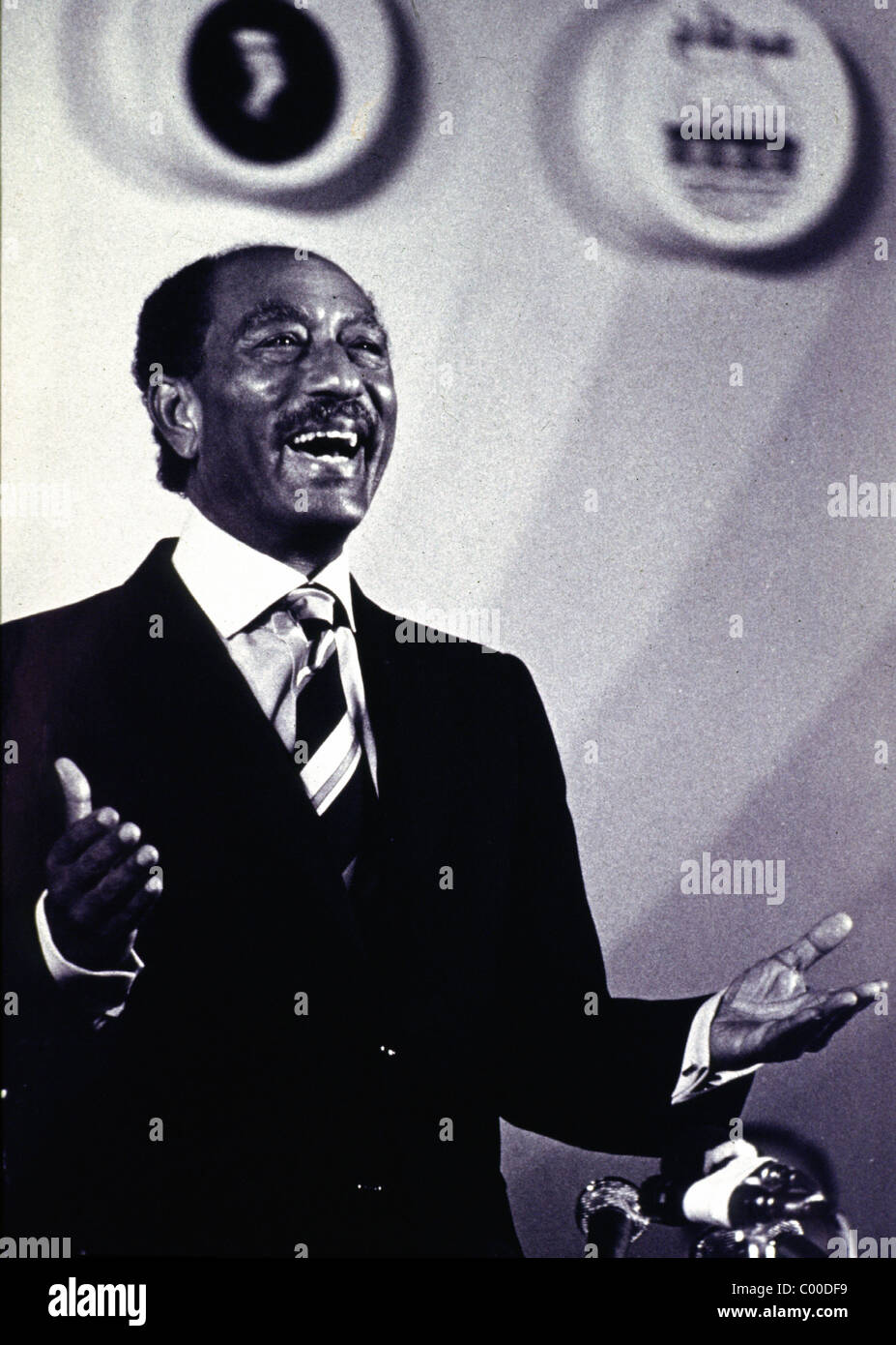 Kairo, Ägypten - ägyptische Präsident Anwar Sadat bei einer Rede im Jahr 1980. Foto von Barry Iverson Stockfoto