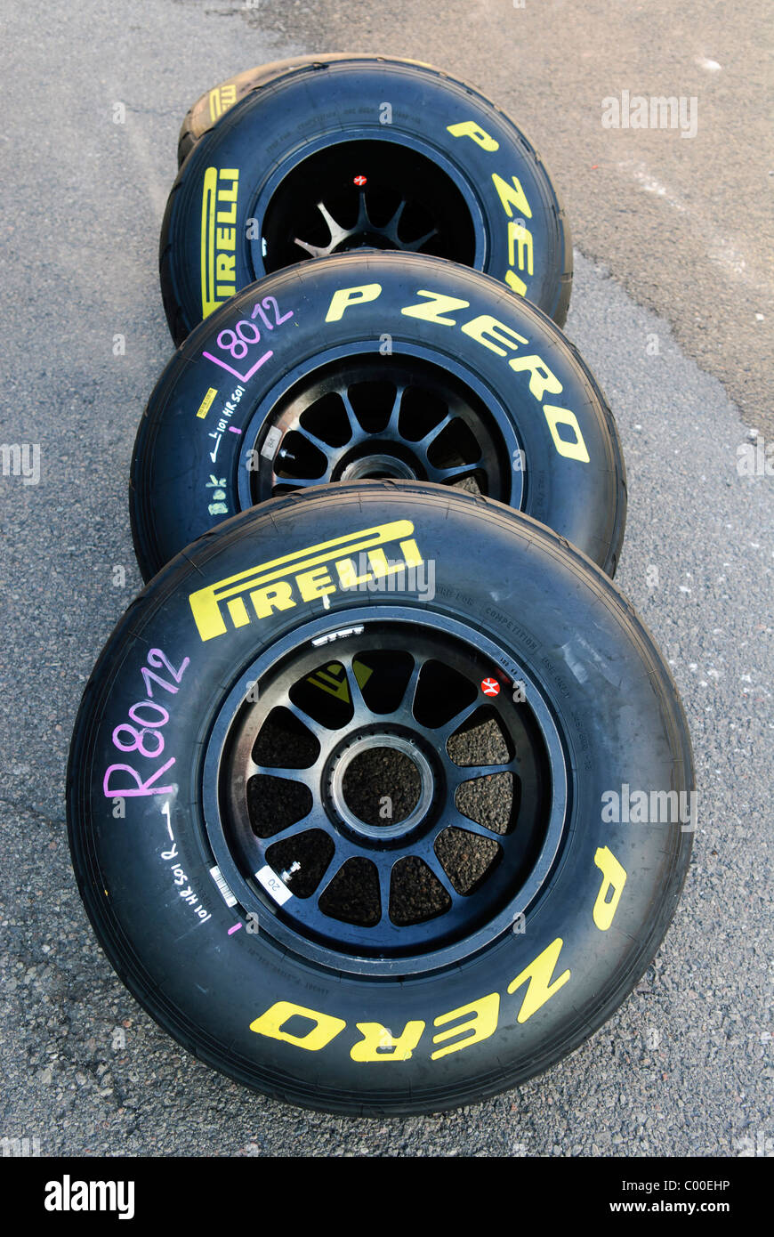 Pirelli Formel1 Rennen tiresTires Stockfoto