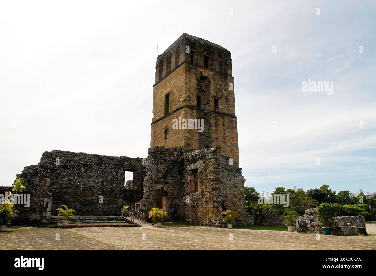 Turm der Kathedrale. Alten Panama, Panama City, Republik von Panama, Mittelamerika Stockfoto