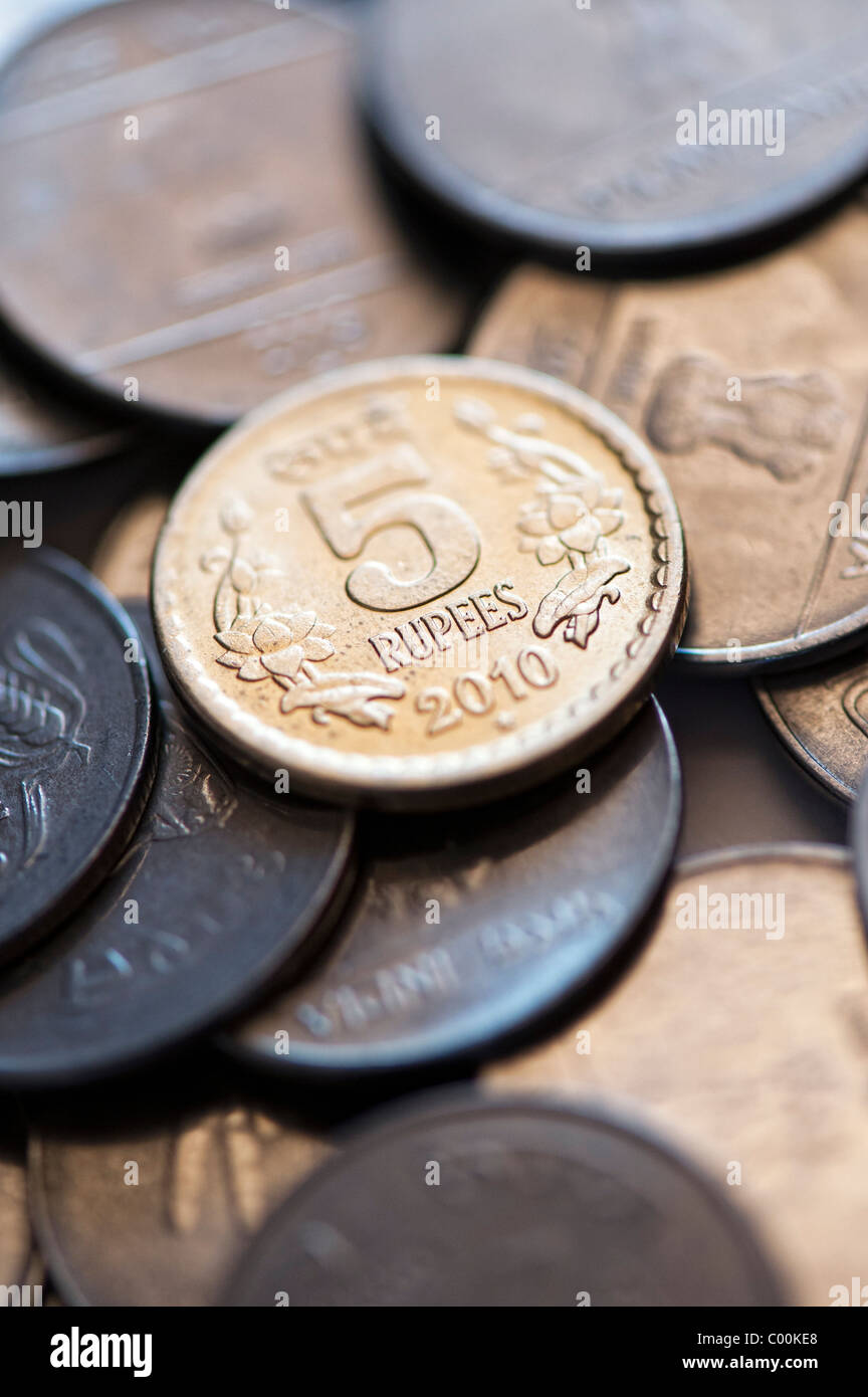 Indische Rupie-Münzen Stockfoto
