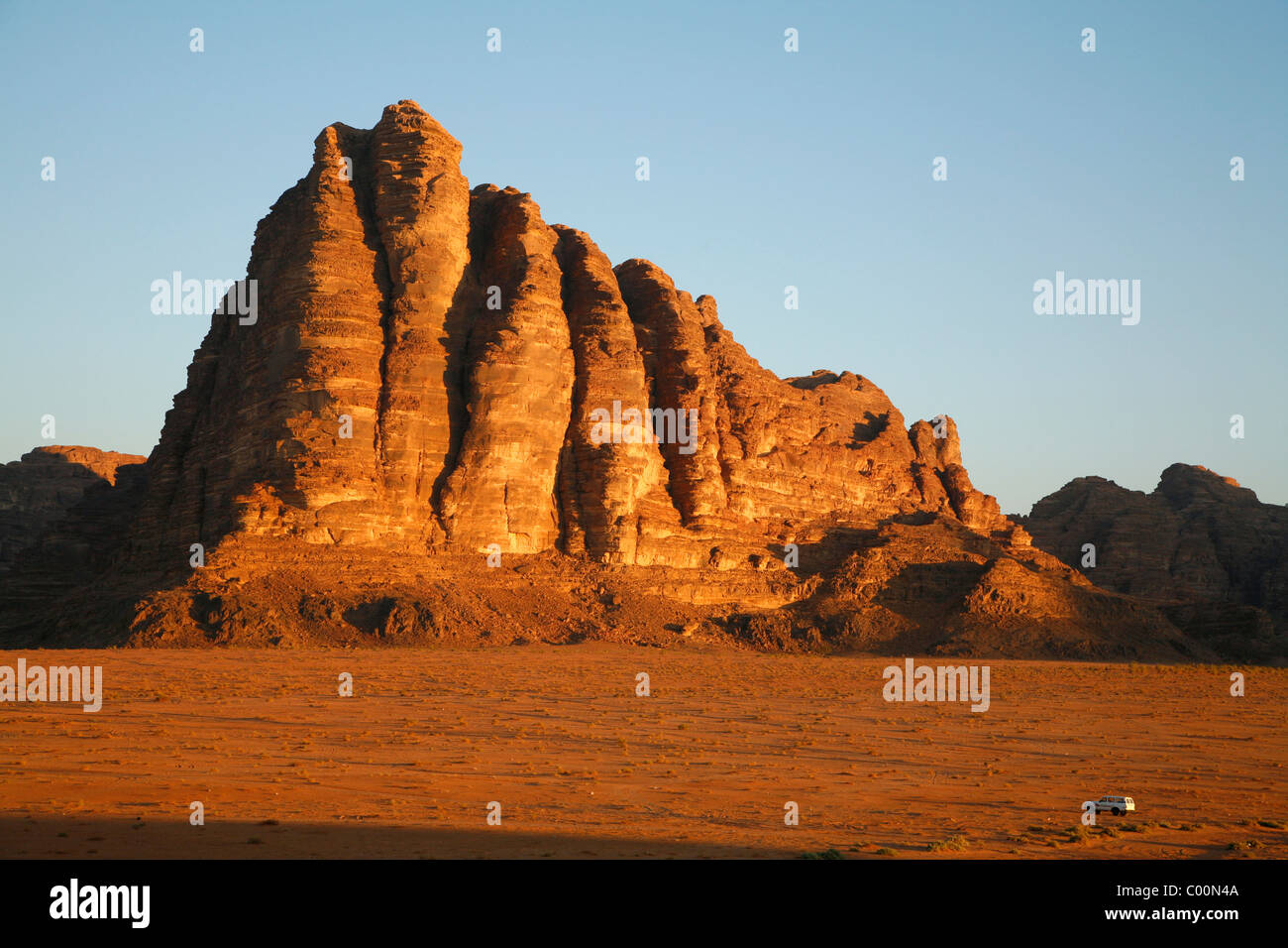 Die sieben Säulen der Weisheit Felsformation, Wadi Rum, Jordanien. Stockfoto