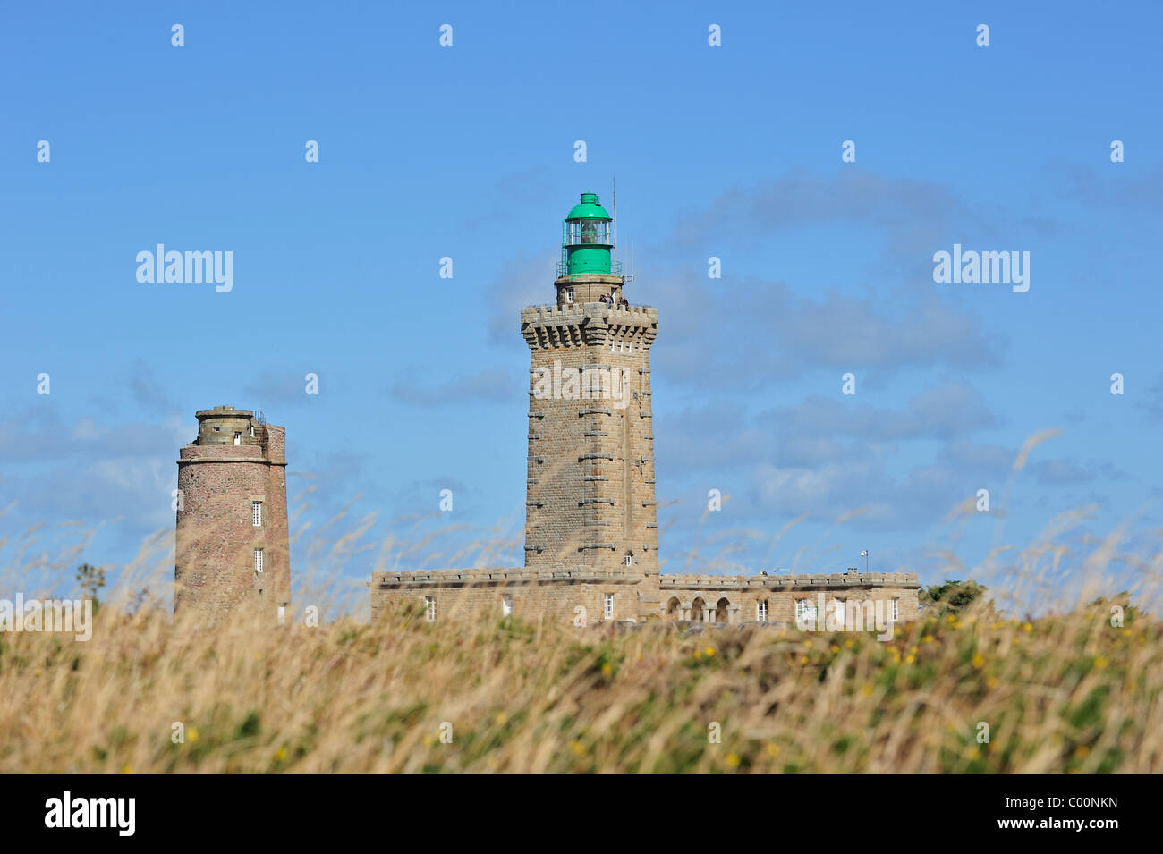 Alten und neuen Leuchtturm am Cap Fréhel, Côtes d ' Armor, Bretagne, Frankreich Stockfoto