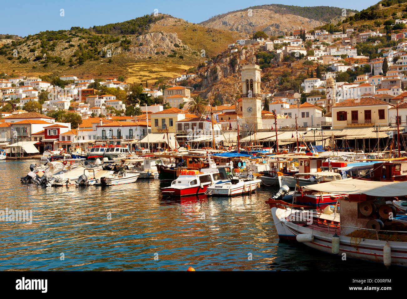Der historische Hafen von Hydra, griechischen Saronischen Inseln Stockfoto