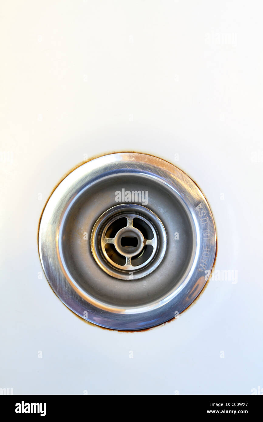 Nahaufnahme von einer alten Küche Waschbecken Abfluss Stockfoto