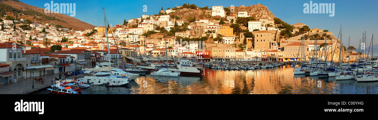 Der historische Hafen von Hydra, griechischen Saronischen Inseln Stockfoto