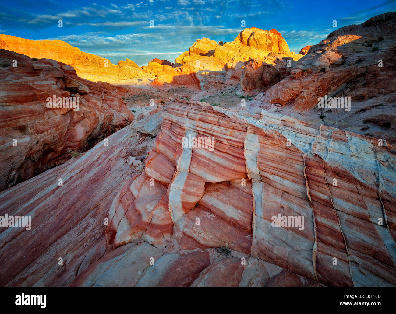 Bunten Felsen und Sonnenaufgang. Valley of Fire State Park, Nevada Stockfoto