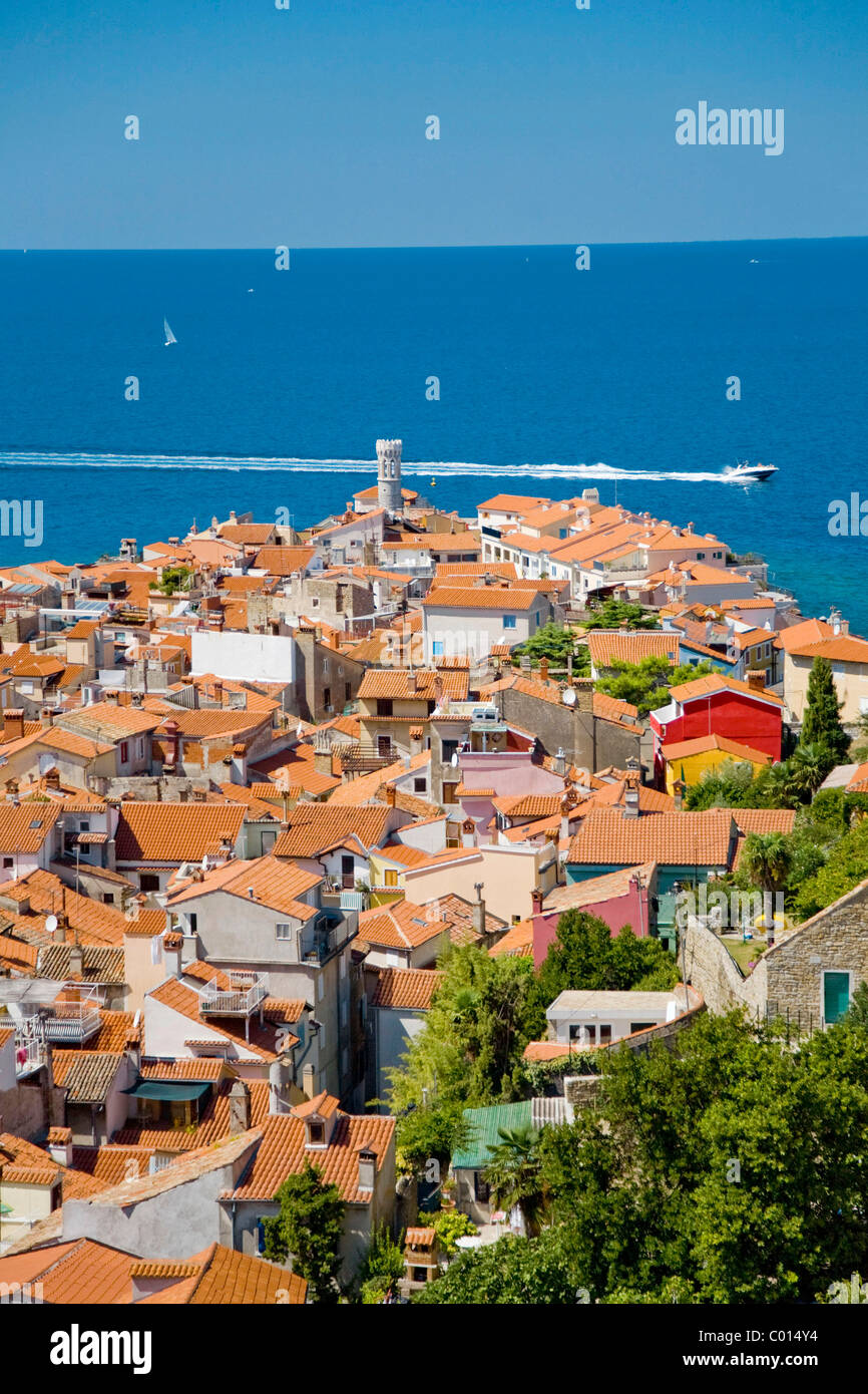 Blick von der Stadt Wände, Piran, Slowenien, Europa Stockfoto
