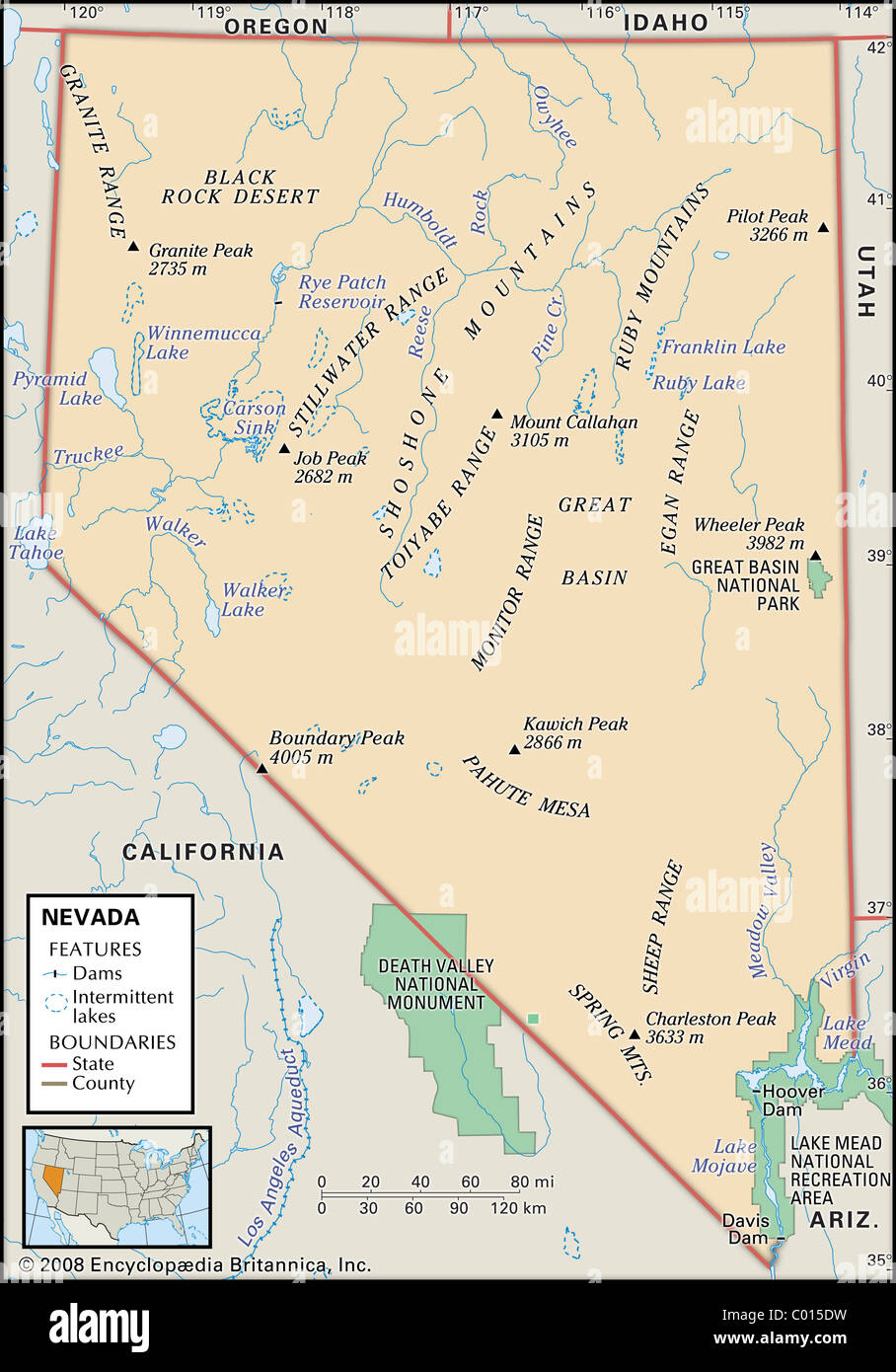 Physische Karte von Nevada Stockfotografie - Alamy