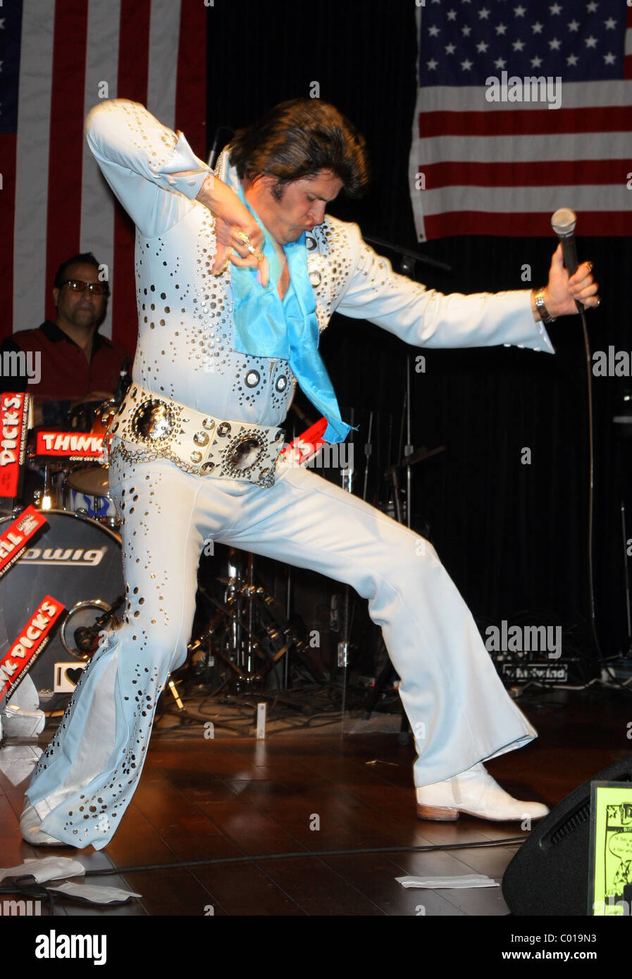 Dick es Last Resort bekommt "All Shook Up" für Rock N Roll Dick letzten Königs Resort beherbergt Elvis Tribute und Imitator Stockfoto
