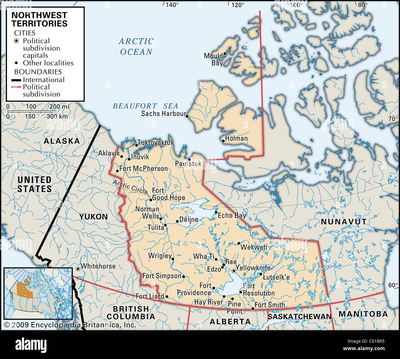 Karte von Nordwest-Territorien Stockfoto