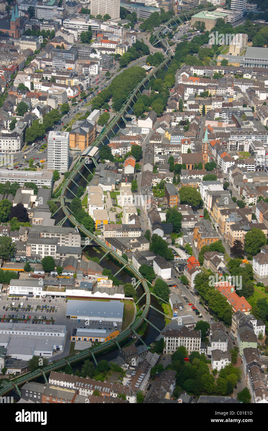 Antenne zu sehen, Wuppertaler Schwebebahn, Wupper Fluss, Wuppertal, Ruhr und Umgebung, North Rhine-Westphalia, Deutschland, Europa Stockfoto